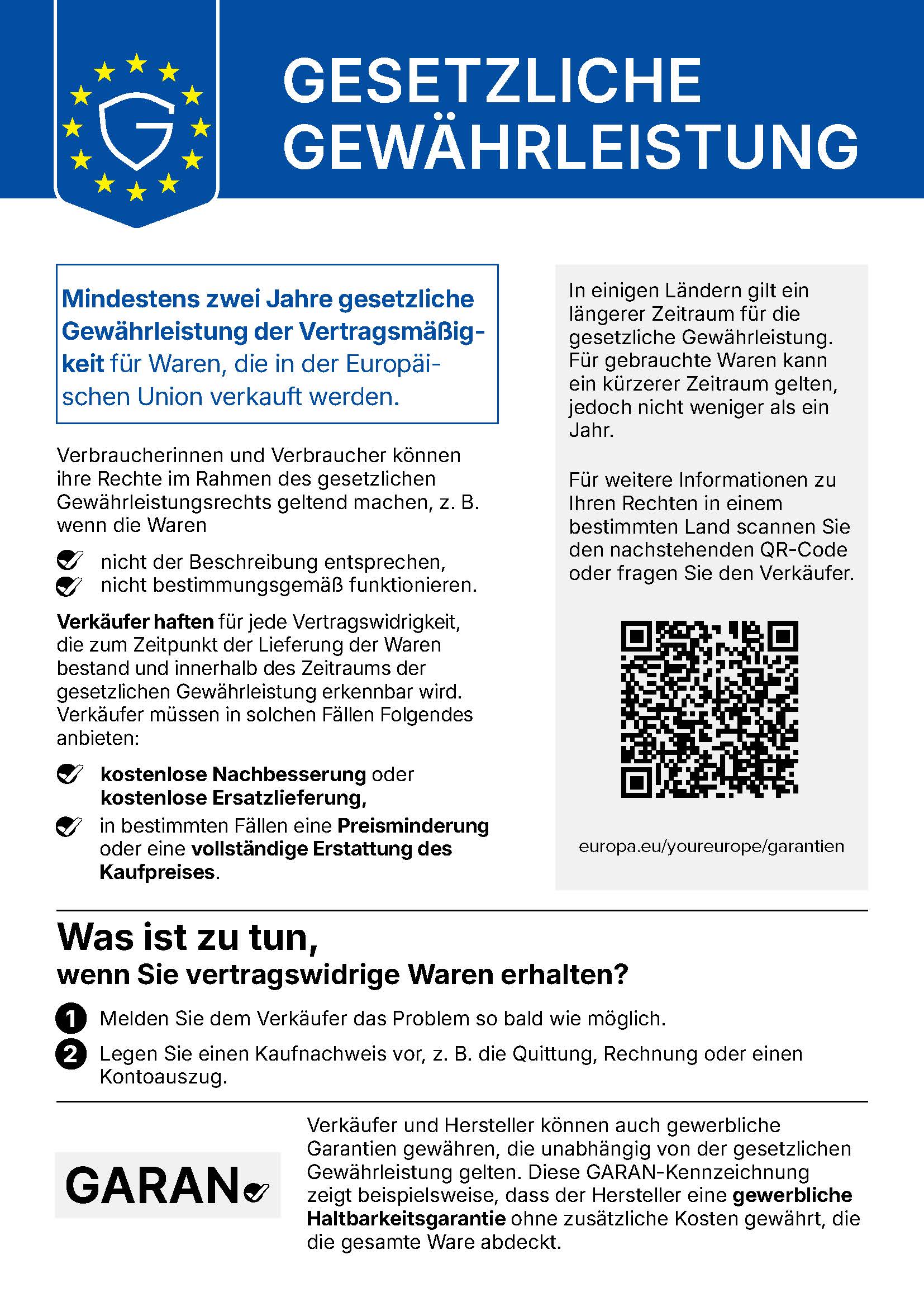EU-harmonisierter Hinweis zur gesetzlichen Gewährleistung